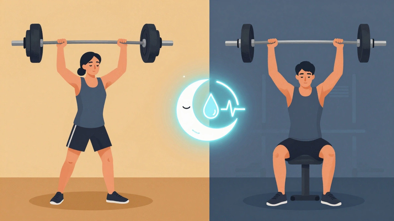 Split workout routine with activity on one side and recovery symbols on the other.