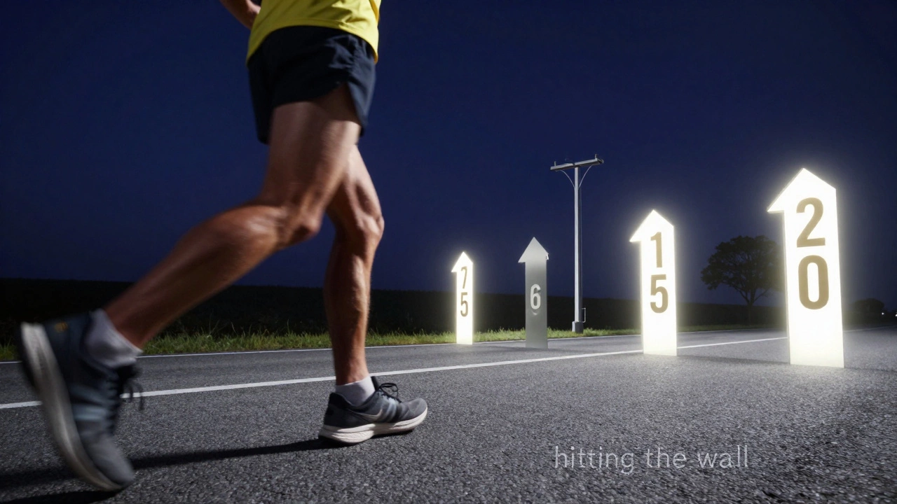 Conceptual art showing a runner's mental process of breaking a long distance into small, manageable goals.