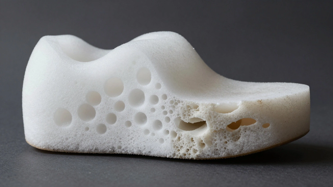 Conceptual cross-section showing the compression and degradation of shoe foam