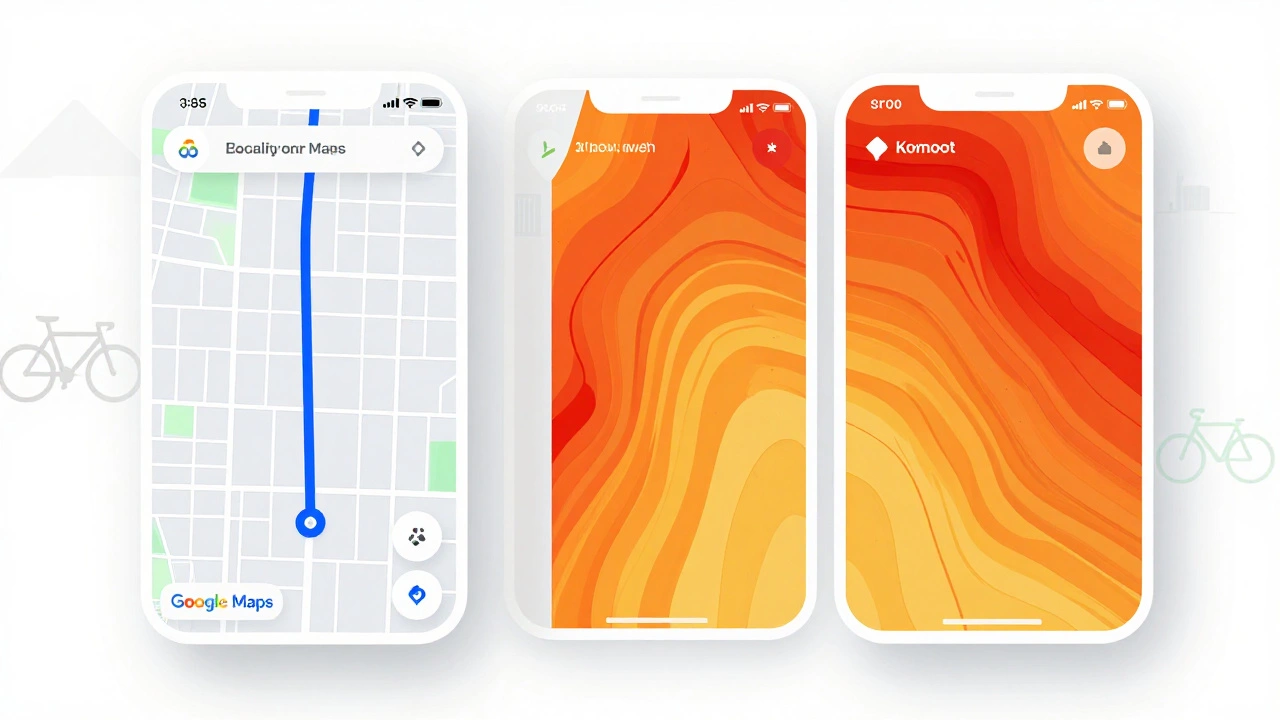 Illustration comparing navigation styles: simple routes vs heatmaps and terrain analysis.