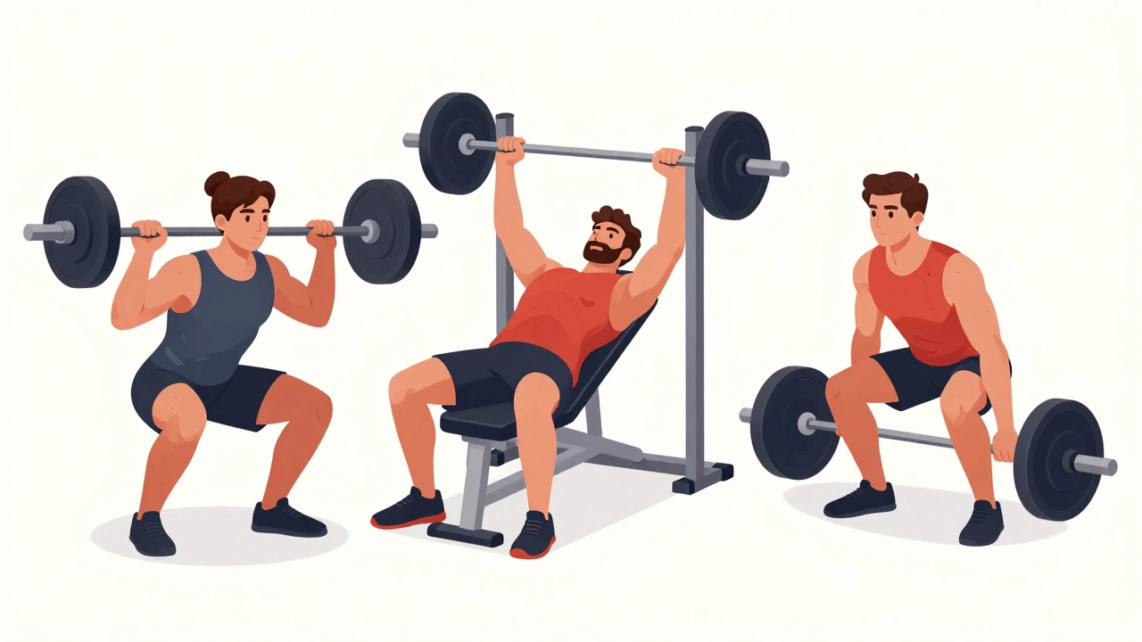 Illustration of three people doing different exercise splits