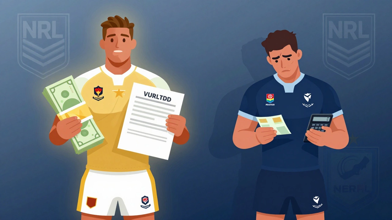 Illustration showing wealth gap between a rich rugby star and an average player.