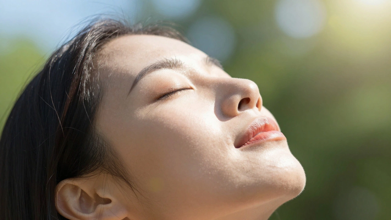 Close-up of person receiving morning sunlight to reset circadian rhythm
