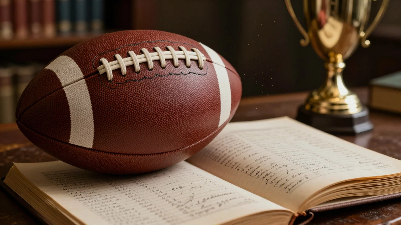 Football on ledger book symbolizing official records and history