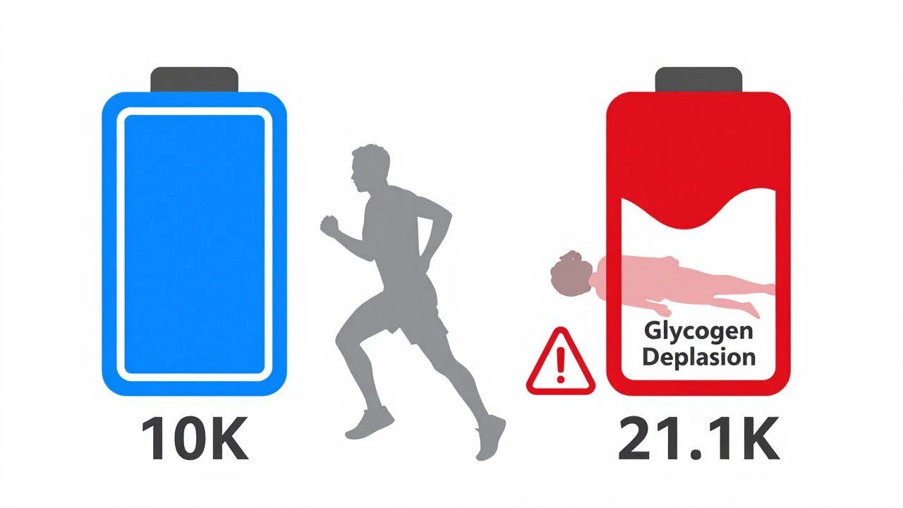 Graphic showing energy depletion from 10K to half marathon