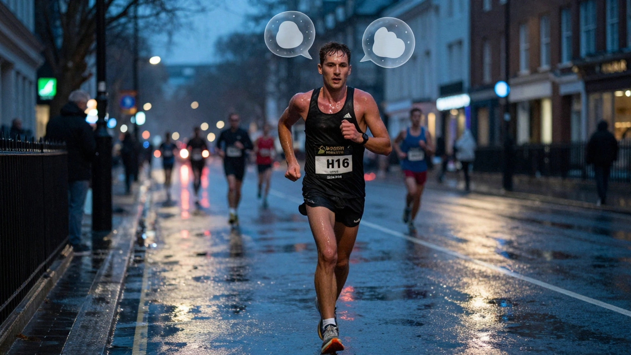 Runner persevering through rain and fatigue