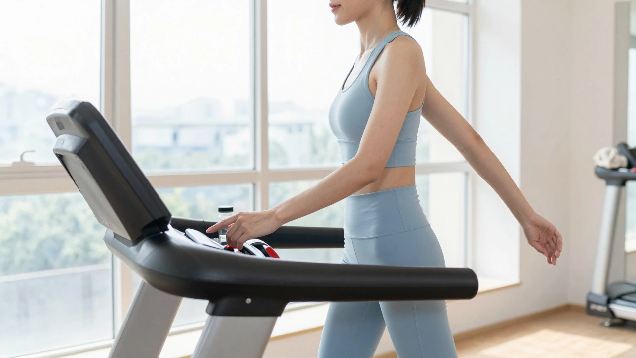 Person doing light cardio and stretching indoors