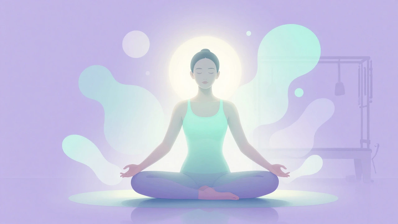 Person in tree pose with abstract calm elements around them