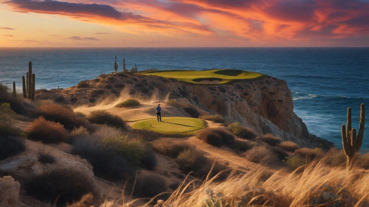 Dramatic coastal links golf course in Cabo San Lucas with desert flora and ocean views