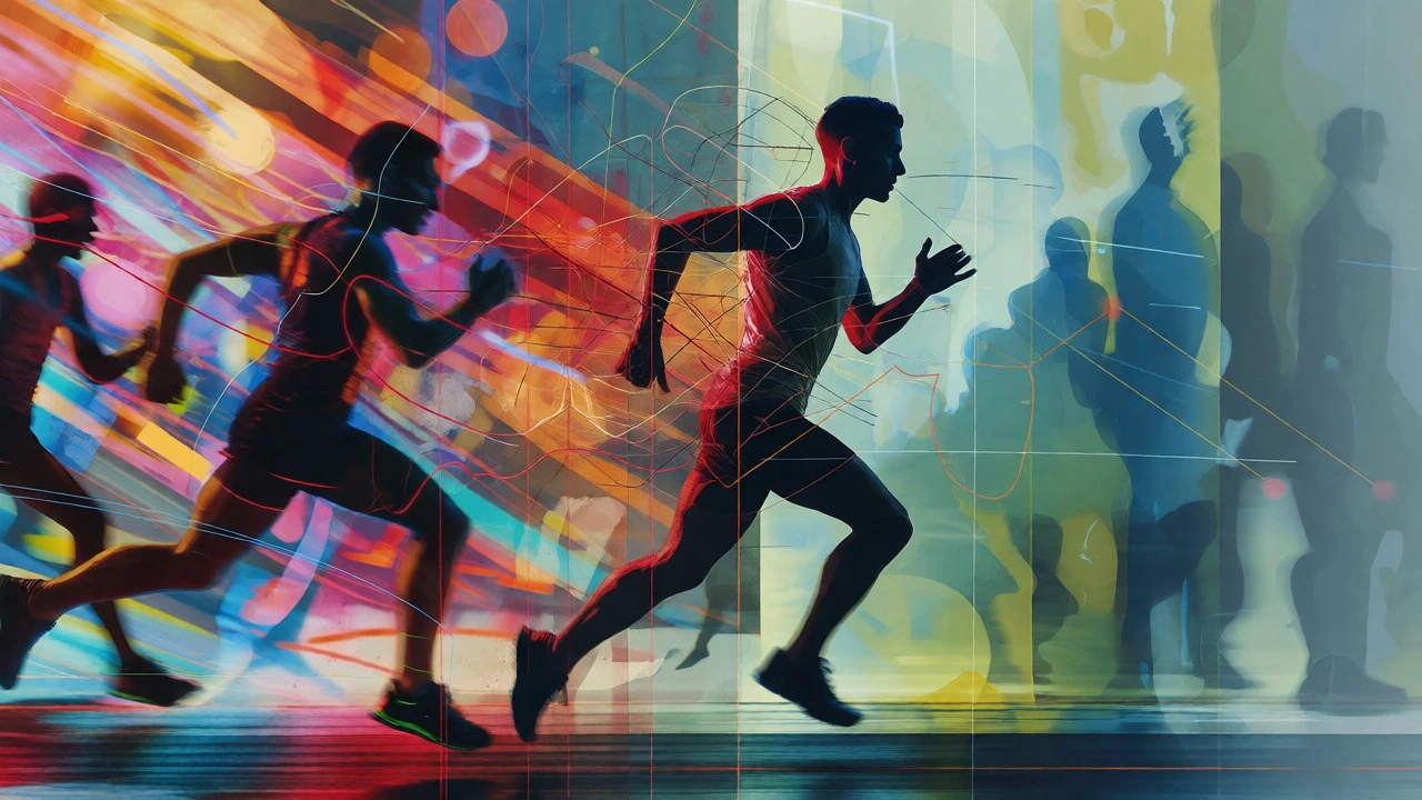 Abstract visual of transitioning from fast to steady marathon pacing